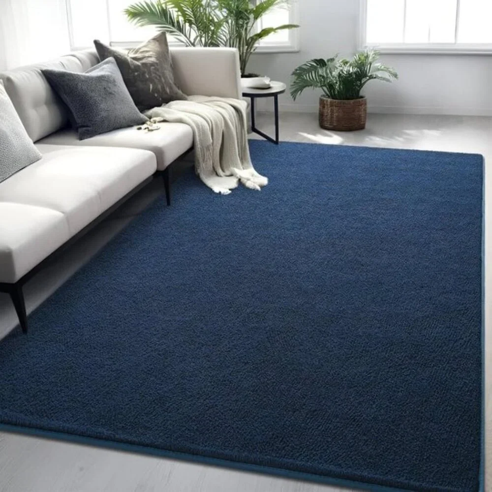 New 5x7 Navy Blue Bedroom Rug, Washable Memory Foam Non-Slip Modern Carpet